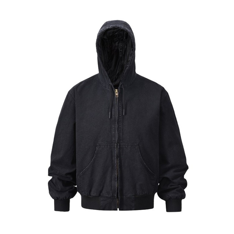 Vintage washed drawstring hooded loose trendy jacket