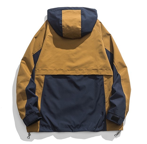 Retro contrasting color patchwork hooded fashion casual trend jacket