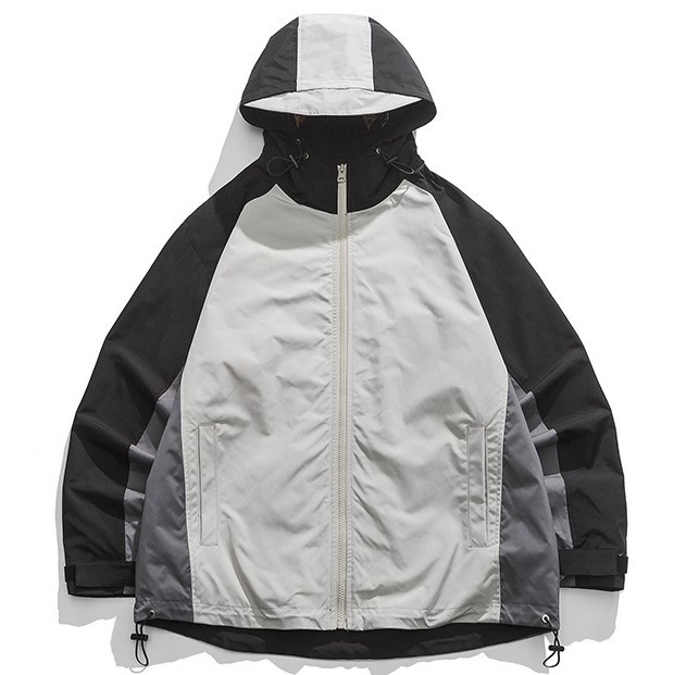 Retro Outdoor Contrast Panel Hooded Casual Jacket