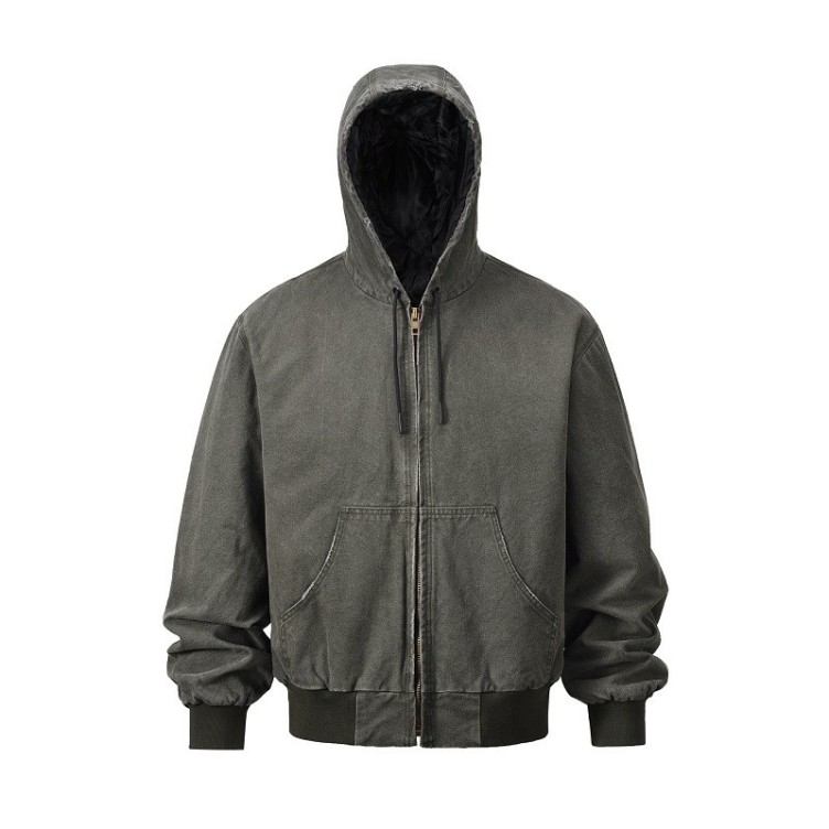 Vintage washed drawstring hooded loose trendy jacket