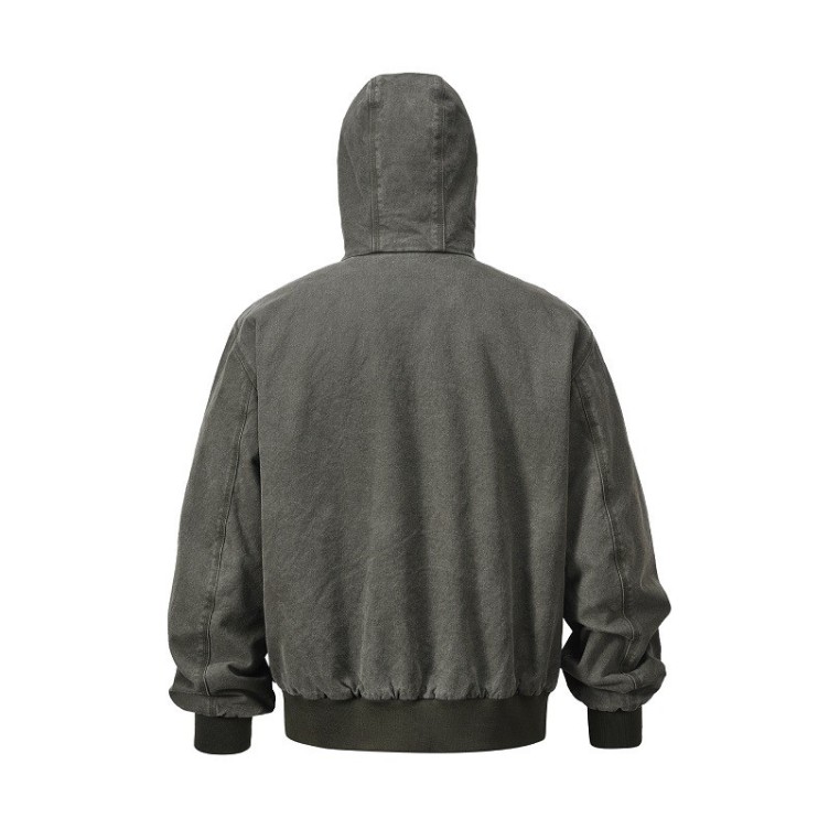 Vintage washed drawstring hooded loose trendy jacket
