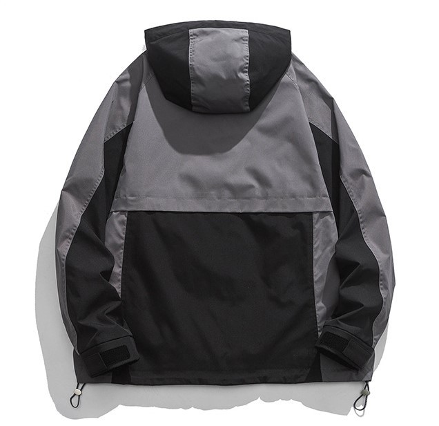 Retro contrasting color patchwork hooded fashion casual trend jacket