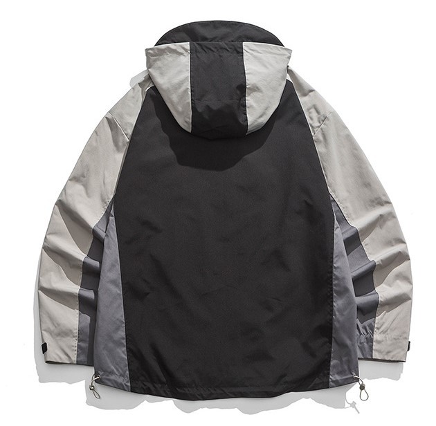 Retro Outdoor Contrast Panel Hooded Casual Jacket