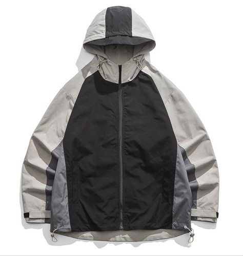 Retro Outdoor Contrast Panel Hooded Casual Jacket
