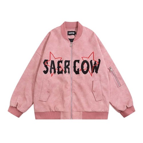 Vintage Letter Embroidered Loose Standing Collar Jacket
