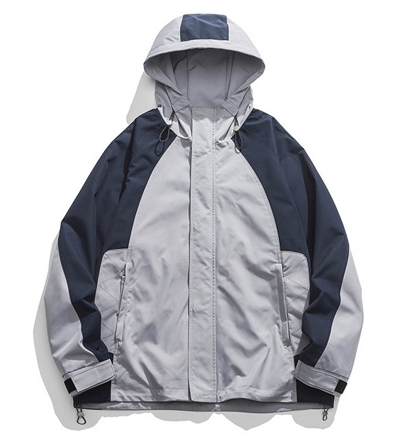 Retro contrasting color patchwork hooded fashion casual trend jacket