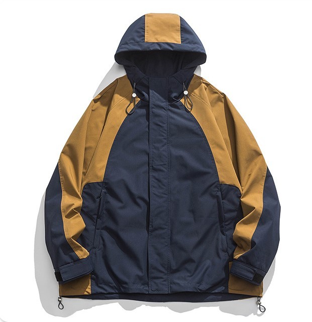 Retro contrasting color patchwork hooded fashion casual trend jacket