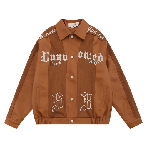 Spliced Letter Embroidery Loose Casual Jacket