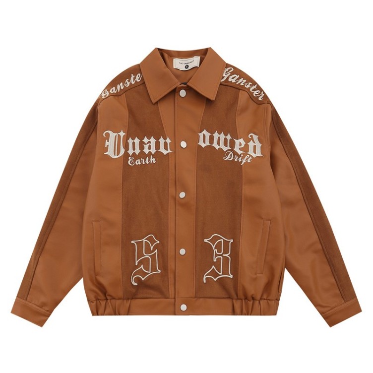 Spliced Letter Embroidery Loose Casual Jacket