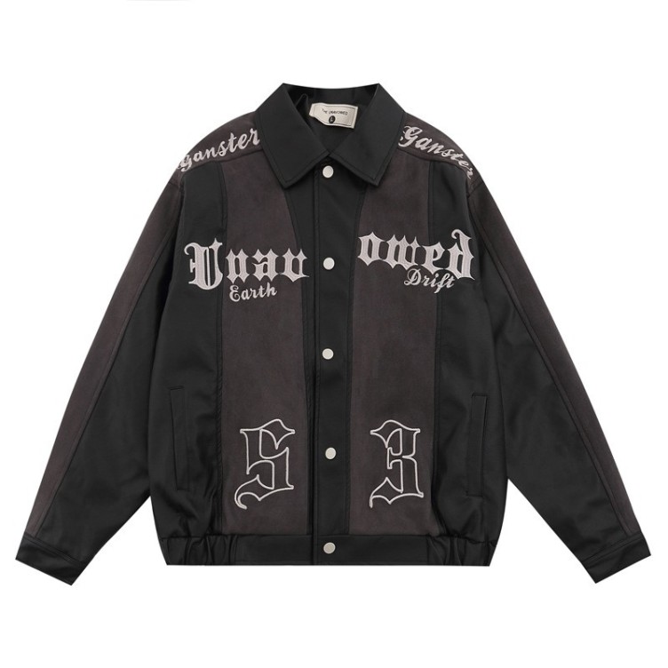 Spliced Letter Embroidery Loose Casual Jacket