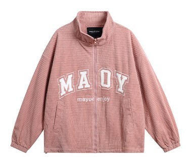 Printed zipper drawstring embroidered jacket
