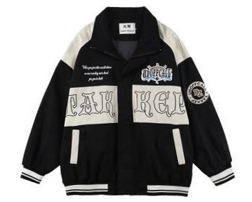 Letter embroidered bomber loose jacket