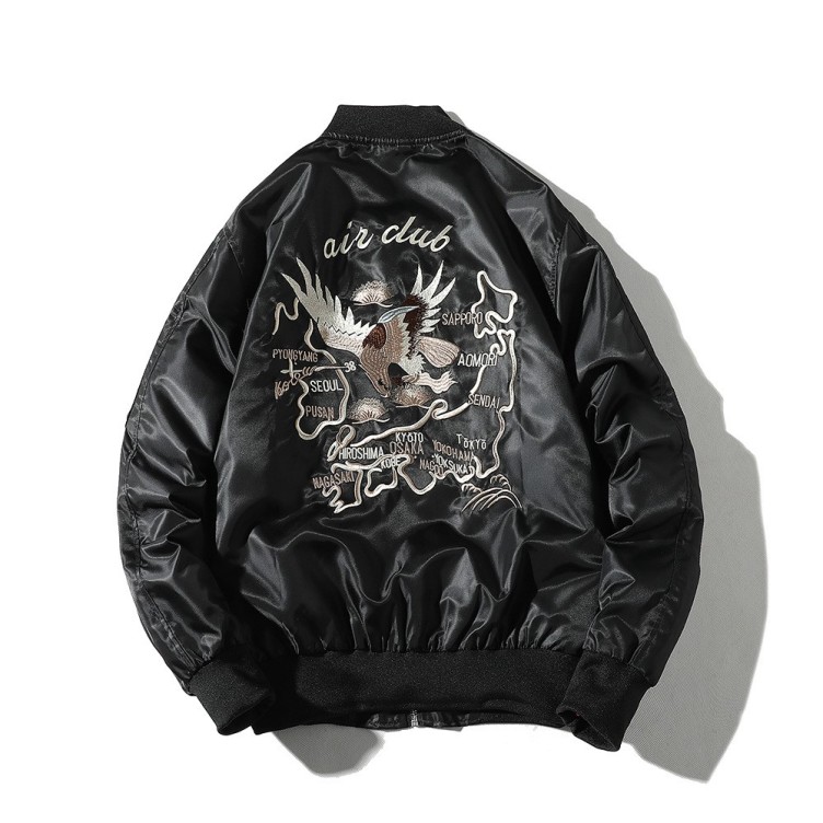 Embroidered hip-hop bomber jacket