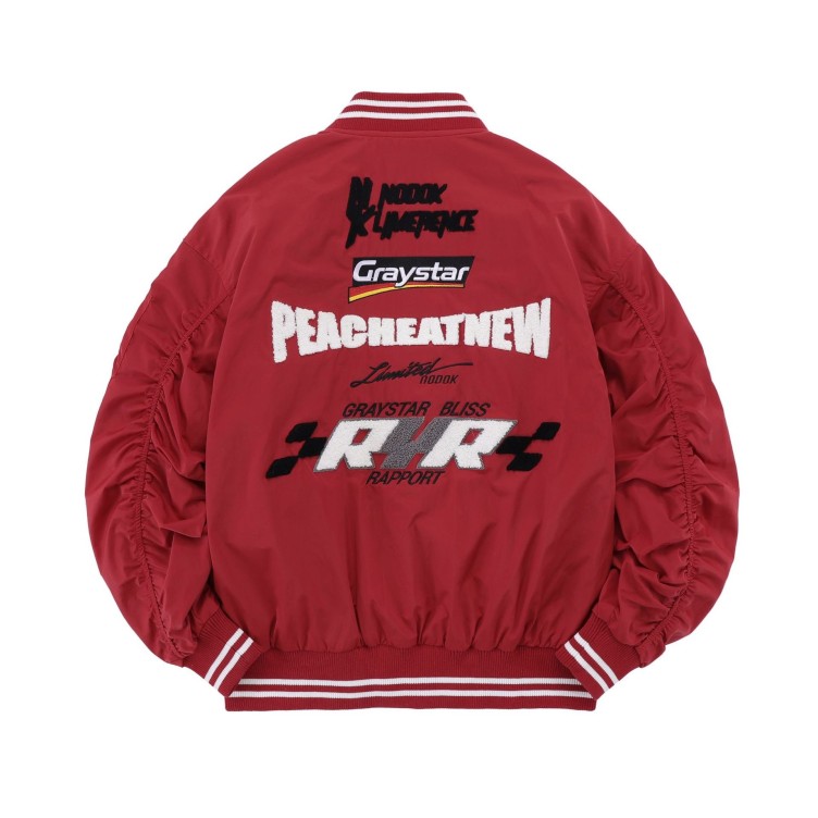 EMBROIDERED RUFFLE BOMBER JACKET