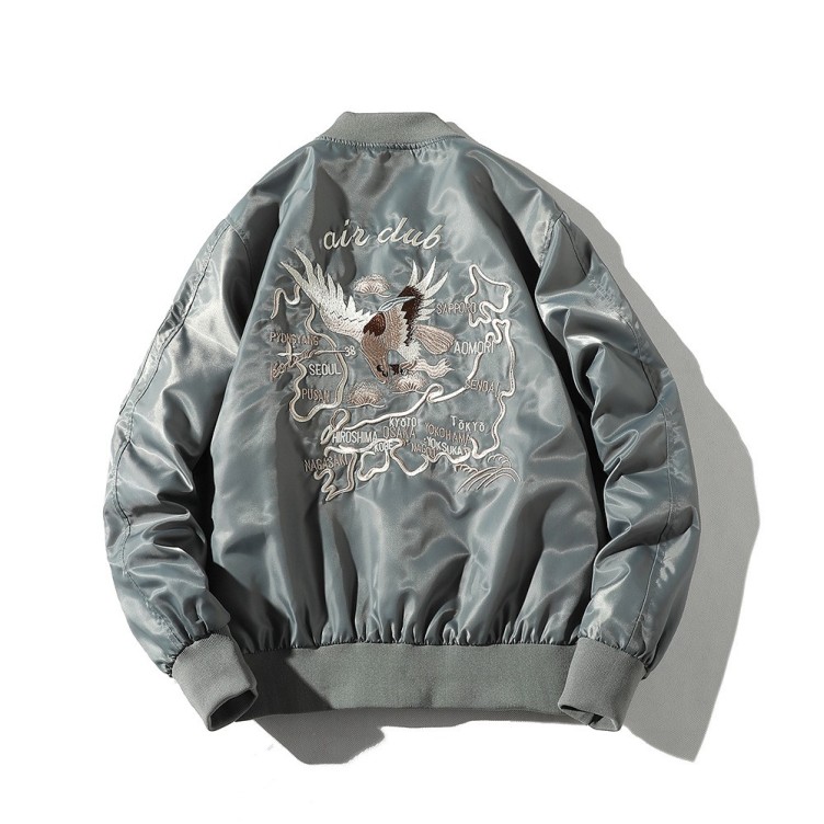 Embroidered hip-hop bomber jacket