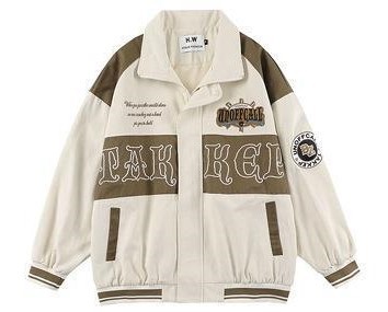 Letter embroidered bomber loose jacket