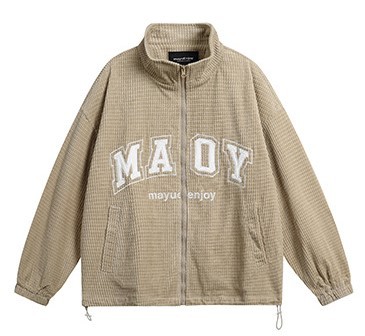 Printed zipper drawstring embroidered jacket