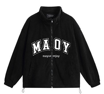 Printed zipper drawstring embroidered jacket