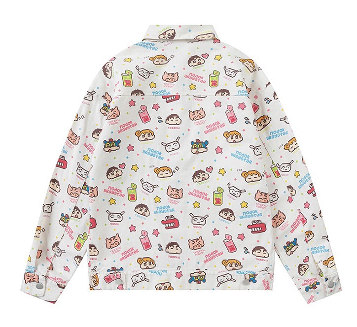 Cartoon Printed Denim Single Breasted Jacket