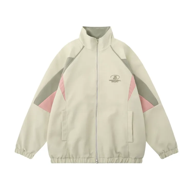 Sports loose casual color matching stand neck jacket