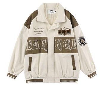 Letter embroidered loose contrast jacket