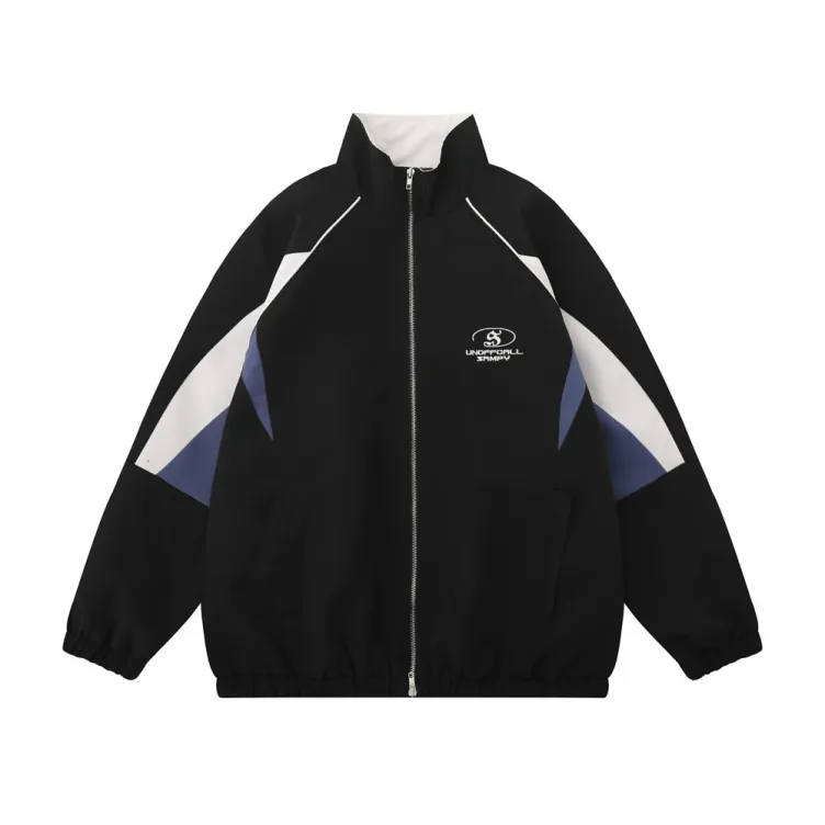 Sports loose casual color matching stand neck jacket