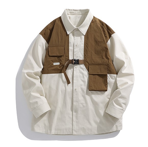 Fake two-piece color matching work suit with button up lapel jacket