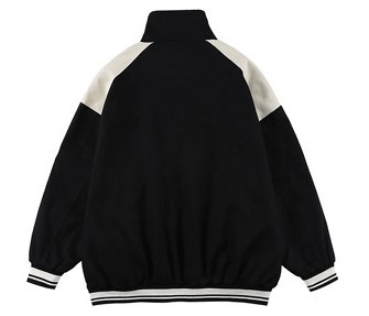 Letter embroidered loose contrast jacket