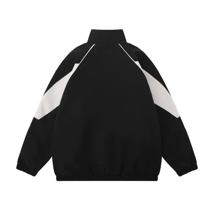 Sports loose casual color matching stand neck jacket