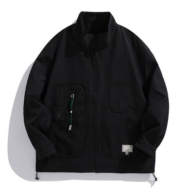 Casual stand collar solid color loose fitting jacket
