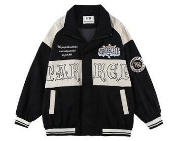 Letter embroidered loose contrast jacket
