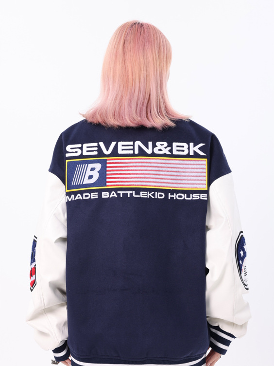 Retro Stars and Stripes Patch Embroidered Heavy Industry Baseball Jacket