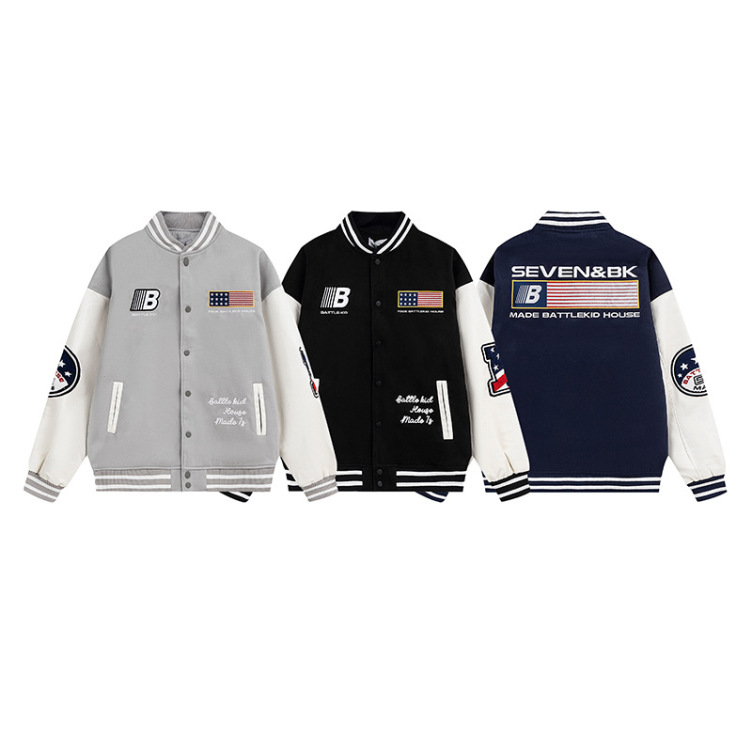 Retro Stars and Stripes Patch Embroidered Heavy Industry Baseball Jacket