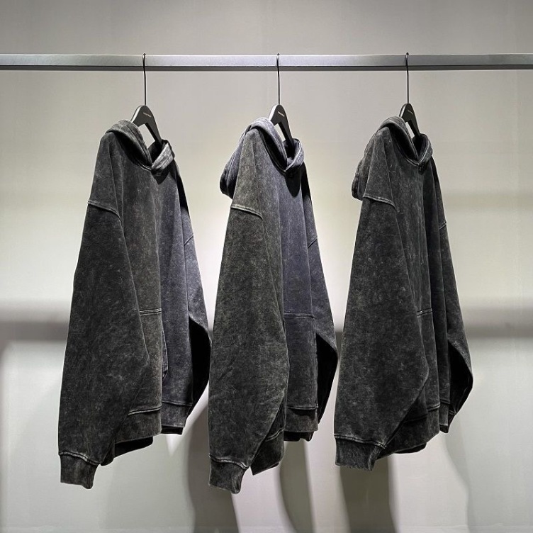 Terry 420g hooded sweatshirt clean washed distressed pullover hoodie