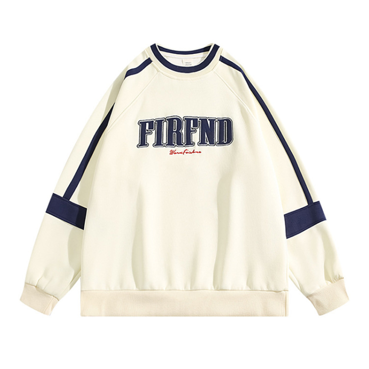 Round neck embroidery stitching contrasting sports sweatshirts