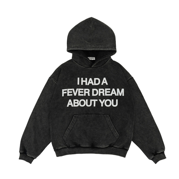 American retro simple English hip hop washed and distressed hoodies