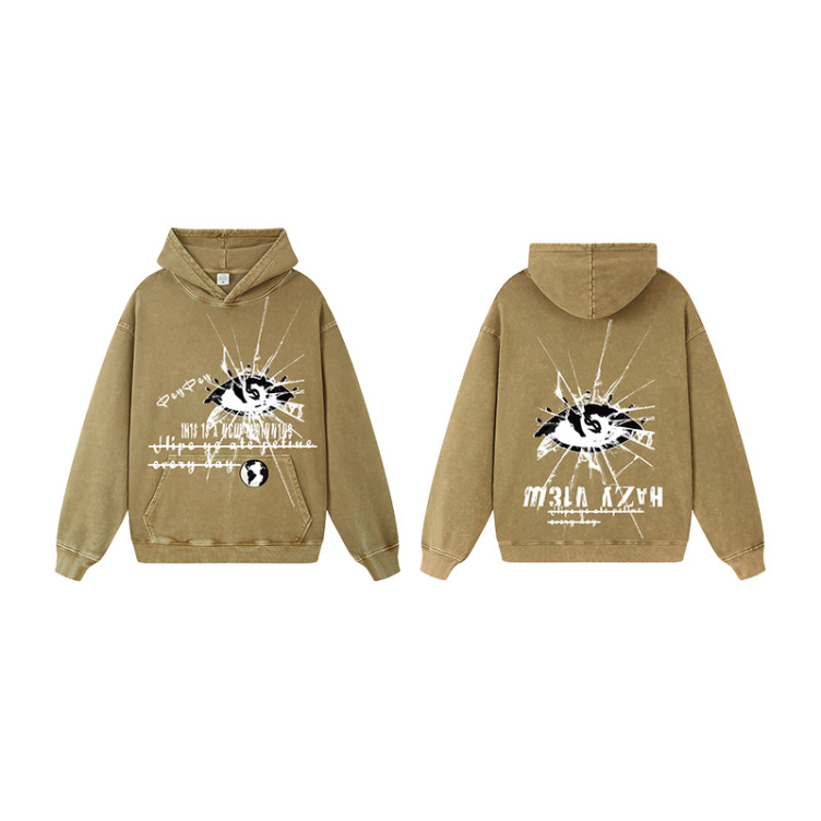 350G heavy washed distressed casual personalized print hoodies