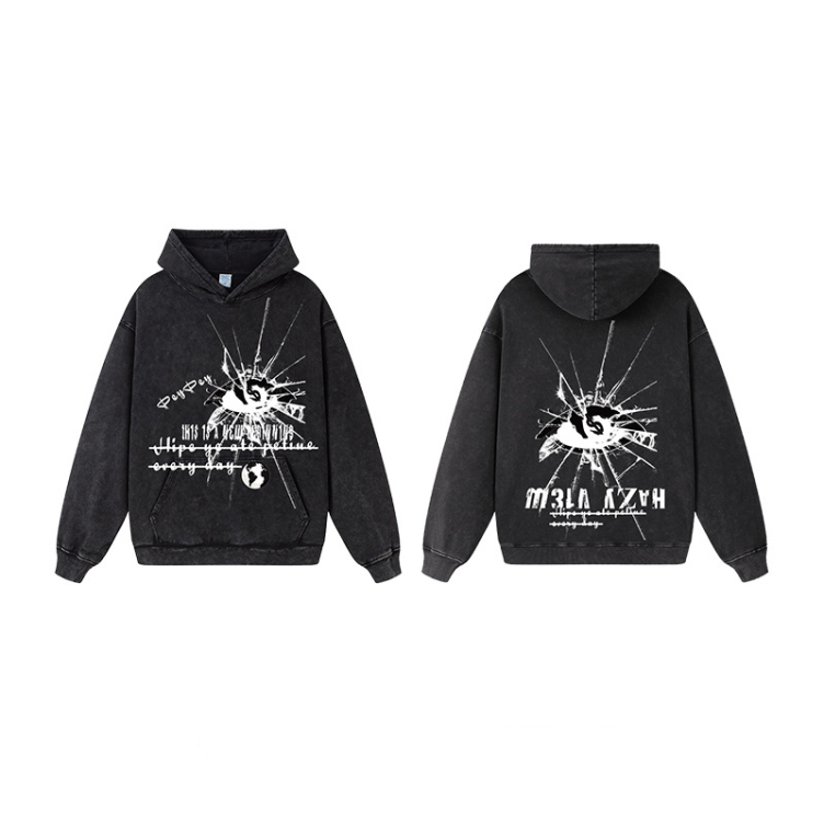 350G heavy washed distressed casual personalized print hoodies