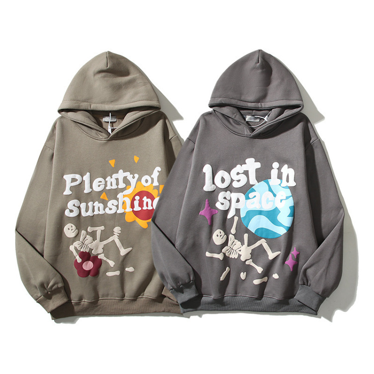 American high street retro graffiti foam letter print hoodies