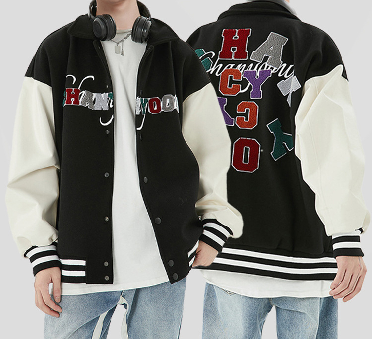 American hip hop letter embroidery loose lapel baseball Jacket