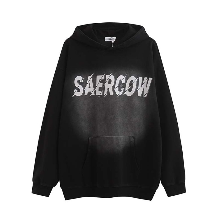 High street letter star print washed old hip hop loose hoodies