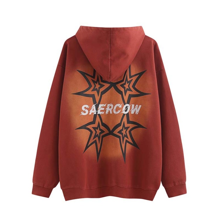 High street letter star print washed old hip hop loose hoodies