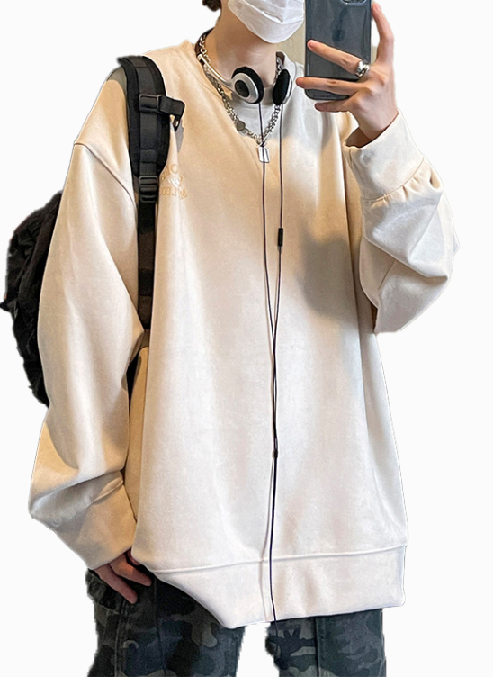 Casual retro suede loose letter crew neck hoodies