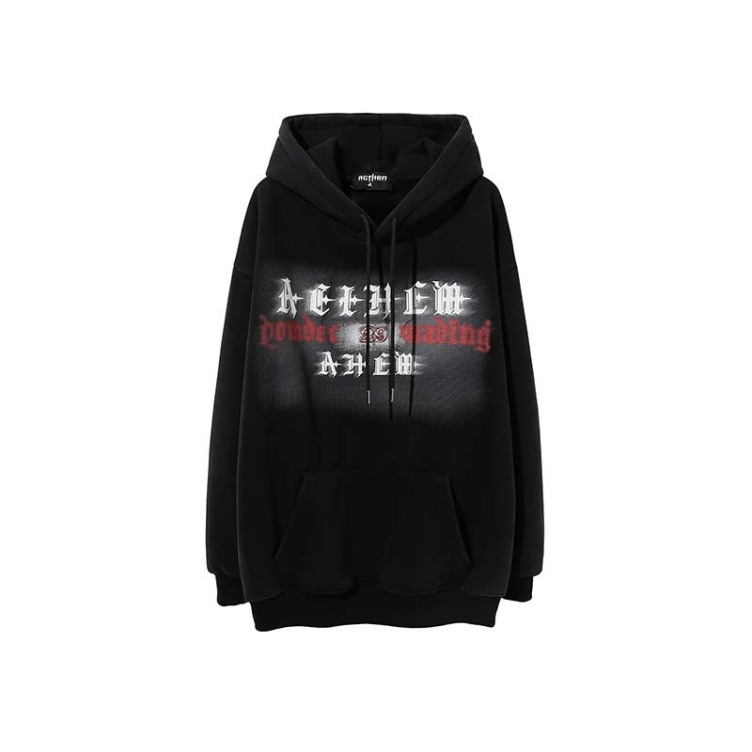 High street retro cow skull letter print plus velvet hoodies