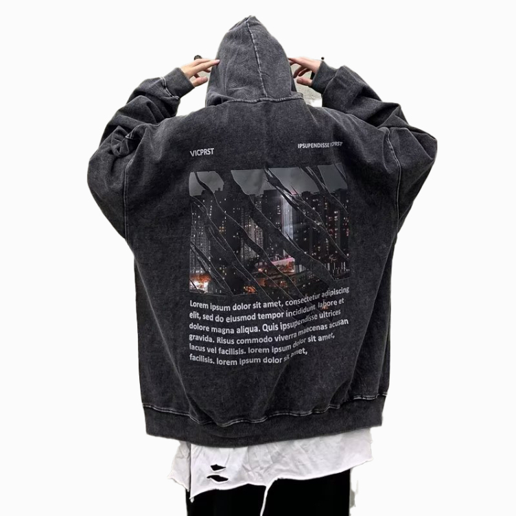 Washed cotton retro dark hiphop high street hoodies