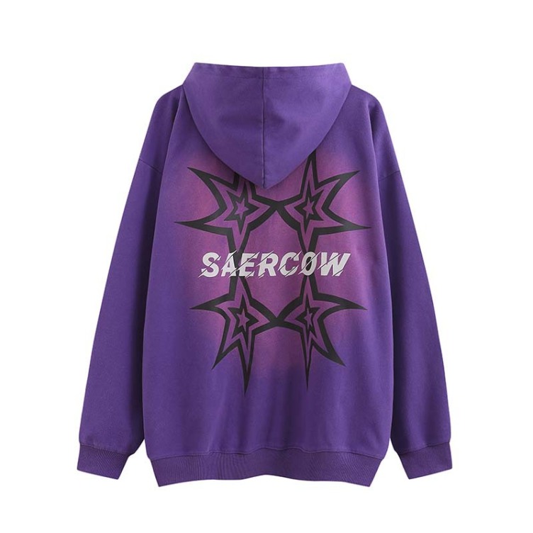 High street letter star print washed old hip hop loose hoodies