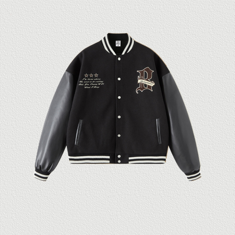Boyish Towel Embroidered Baseball Jersey Loose PU Embroidery Jacket