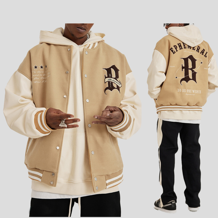 Boyish Towel Embroidered Baseball Jersey Loose PU Embroidery Jacket