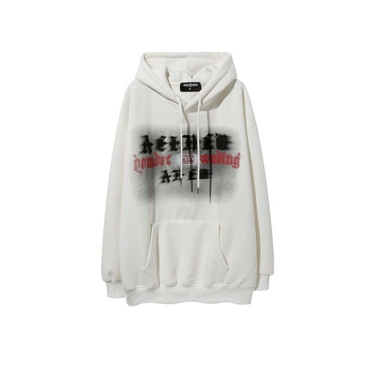 High street retro cow skull letter print plus velvet hoodies