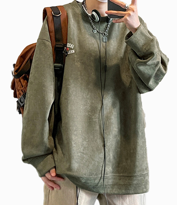 Casual retro suede loose letter crew neck hoodies